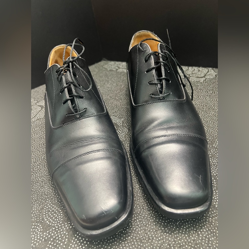 HERMES Classic Black Cap Toe Lace up Mens Leather Oxfords Size:EU 43 1/2/US 10.5 - Picture 16 of 16